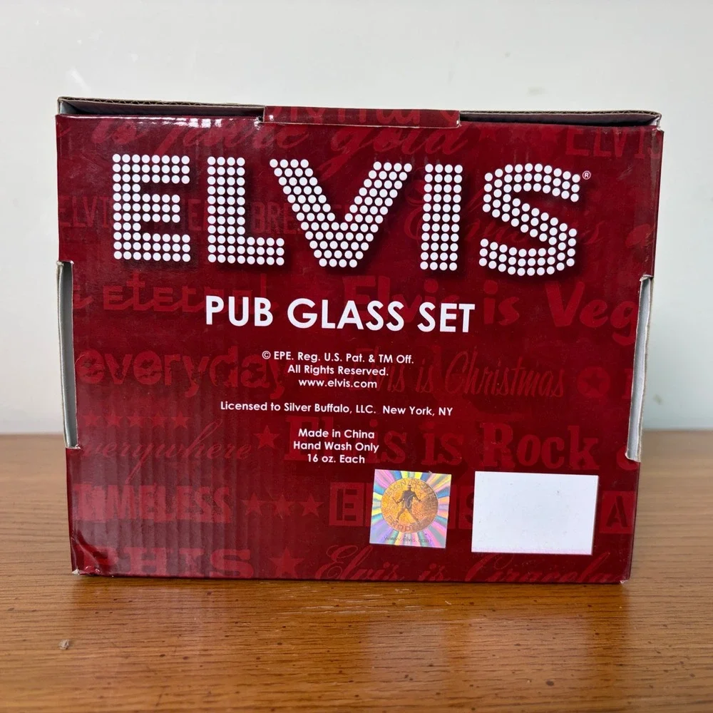 Elvis Presley Pub Glass Set 16oz Silver Buffalo Rock and Roll Memorabilia 2pk